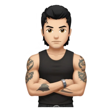 a guy with mullet and tattoos. Black hair.lean but Muscled. wearing a black sleeveless tee sticker