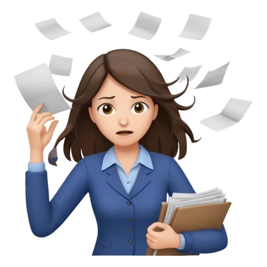 female teacher pulling her hair with stressed face, papers flying everywhere, brunette sticker