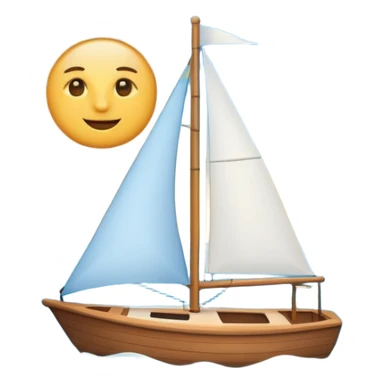 A small sailboat emoji sailing on the ocean, with half the sky showing the sun and half showing the moon. Minimal vector style, soft gradients, white background. sticker