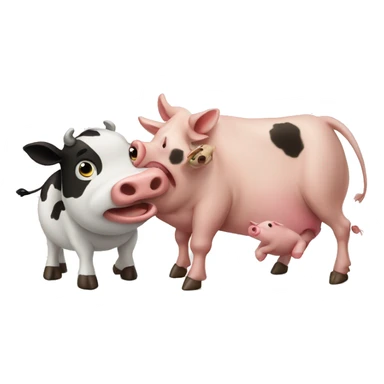 Cow fighting pig  sticker