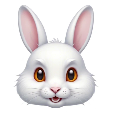Cinematic Comical White Rabbit Portrait Emoji, Head tilted dramatically with an exaggeratedly amused expression, featuring a pristine white fur with perky, expressive ears and wide, playful dark eyes filled with disbelief, Simplified yet hilariously expressive features, highly detailed, glowing with a slightly sassy glow, high shine, dramatic yet playful, stylized with an air of cheeky mischief, bright and endearing, soft glowing outline, capturing the essence of a spirited and over-the-top bunny, so meme-worthy it feels like it could side-eye its way into internet fame instantly! sticker
