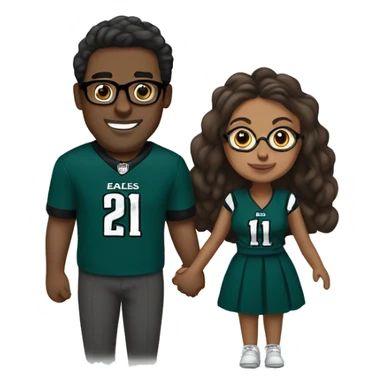 Brown guy and brown girl with glasses and hair in a bun in Philadelphia eagles clothes holding hands sticker