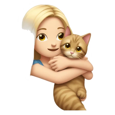 girl with very long blonde hair and  hugging a cat  sticker