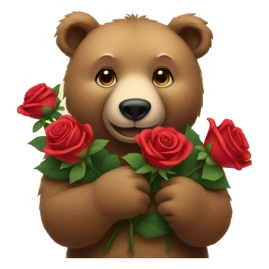 bear holding roses sticker