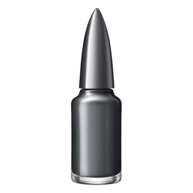 Dark grey metallic   nail polish bottle with a tall pointy cap sticker