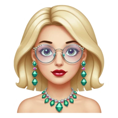 gem lover woman with gem accessories excessive amount gem glassess very big gem earrings sticker