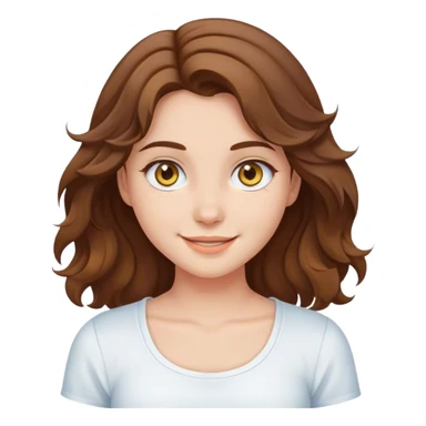 girl with brown wavy hair and bluey yellowish eyes cute smiling, wearing white top sticker