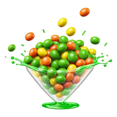 Skittles candy package with green candies spilling out, minimalist sticker