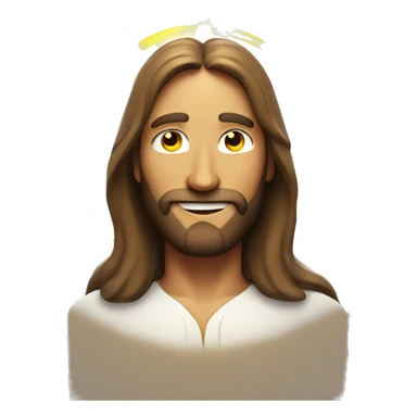 A glowing Jesus emoji with a radiant halo and a peaceful smile sticker