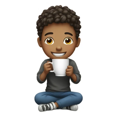 smiling boy holding a cup sticker