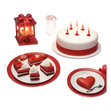 Red romantic party setting for two people and heart balloon  table with white cloth and candle with bows on the table and white Korean cake sticker