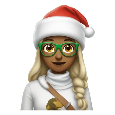 Girl with dinosaur glasses and Santa hat on sticker