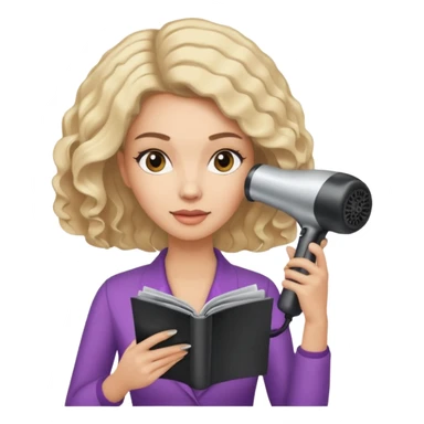 chica en la peluqueria con un secador en la cabeza y leyendo una revista sticker