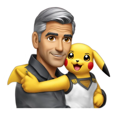 George Clooney puts pikachu on his shoulder sticker