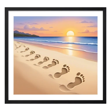 beach sunset. Two sets of footprints—one baby footsteps, the other larger childhood self and inner child sticker