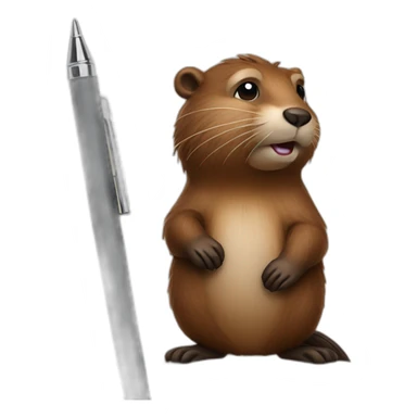 A beaver has a pen under his ear sticker