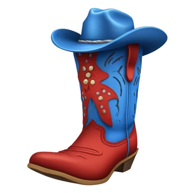 Tall blue and red cowboy boot with cowboy hat on top sticker