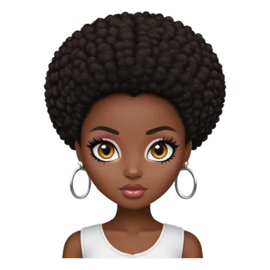 pretty bratz girl, dark black skin, dark brown afro, dark brown eyes, black eyeliner, deep black skin sticker