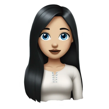 a girl with fair skin, straight long black hair, blue eyes, standing, very beautiful, very hot, plump lips and eyelashes sticker