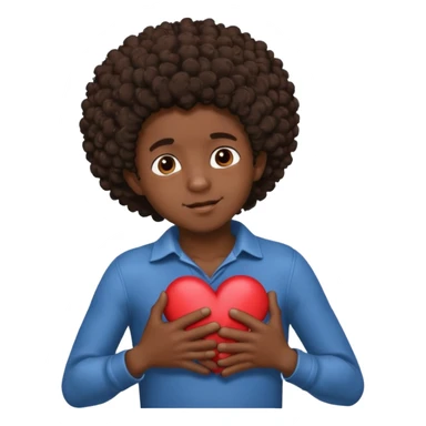 I want a black boy with chocolate skin and a small messy afro holding a heart close to his chest with his hands over the heart as if to present it to someone he loves. I want the words Aja on the heart. sticker