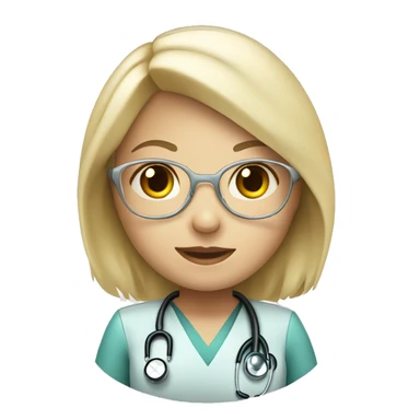 Light blonde female medical doctor with a fringe and a stethoscope sticker