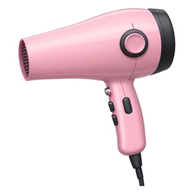 pastel pink hair dryer iOS emoji style, with a cord sticker