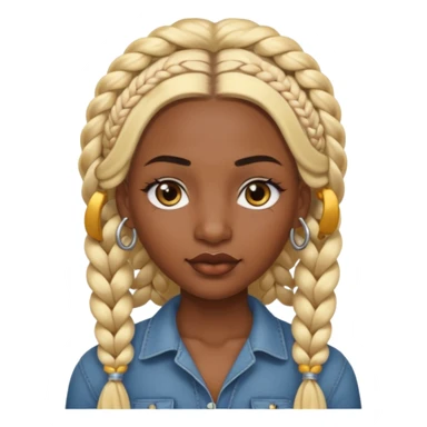A dark-skinned woman with long blonde hair styled into two thick braids, large golden-brown eyes and arched eyebrows.  a silver eyebrow ring, a nose stud, and a lip ring. sticker
