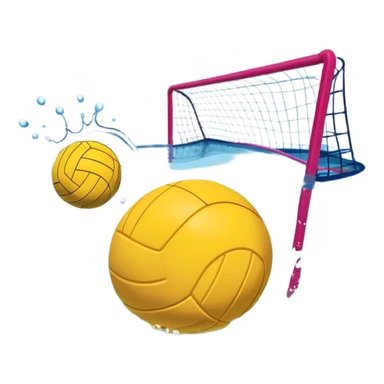 An icon featuring a yellow water polo ball floating on the water with goals in the background, inside a swimming pool. The design includes splashes and ripples, symbolizing the fast-paced action and strategy of water polo. Transparent background highlights. sticker