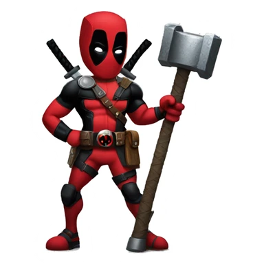 Deadpool holding thors hammer sticker
