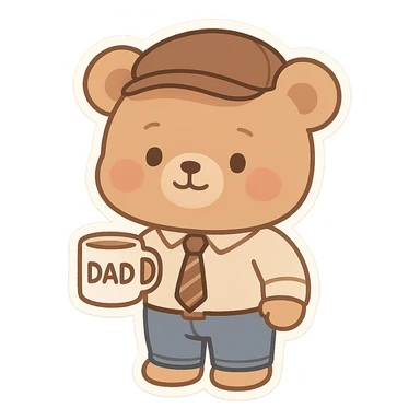 A teddy bear dresses like a dad holding a coffee mug  sticker