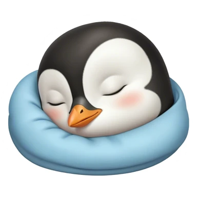 Meme-Worthy cute Sleeping Baby Penguin Portrait Emoji, Head resting peacefully with a contented smile, showcasing luxuriously soft down and a serene, slumbering gaze, Simplified yet hilariously adorable features, highly detailed, glowing with a soft, drowsy polar light, high shine, relaxed and utterly lovable, stylized with an air of playful laziness, bright and heartwarming, soft glowing outline, capturing the essence of a sleeping baby penguin that feels destined to become the next viral icon of adorable rest! sticker
