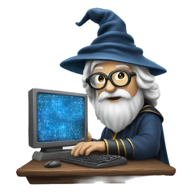 wizard coding computer with magic sticker