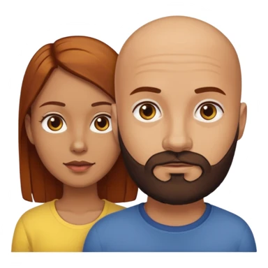 Couple. A bald man with dark brown beard and a girl with light skin. She has dark yellow brown auburn hair. Different skincolor. She has very light skin. sticker