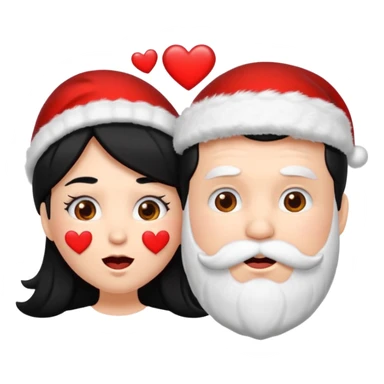 Make an emoji of a Santa Claws couple, but with hearts falling from their mouths, and both with black hair. sticker