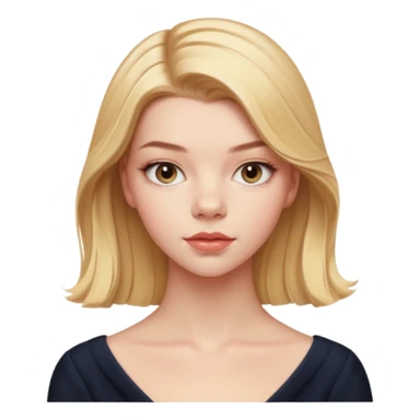 Cinematic Realistic Anya Taylor Joy Portrait, depicted with lifelike skin texture, subtle rosy undertones, and soft natural lighting that enhances the gentle contours of her face. Her intricately detailed golden blonde hair is elegantly. sticker