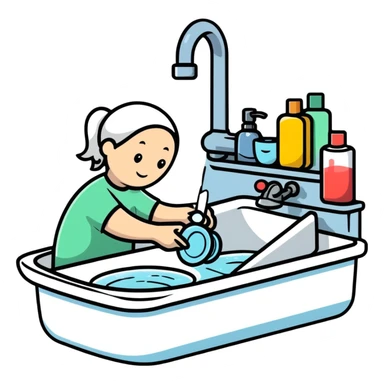 washing dishes in sink sticker
