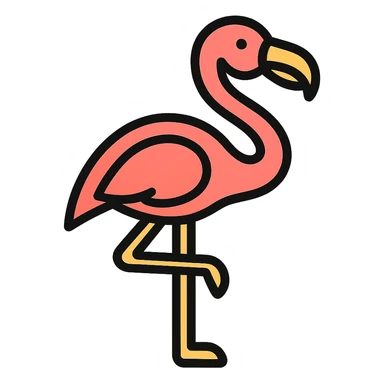 flamingo icon with a touch of color and bold outline sticker