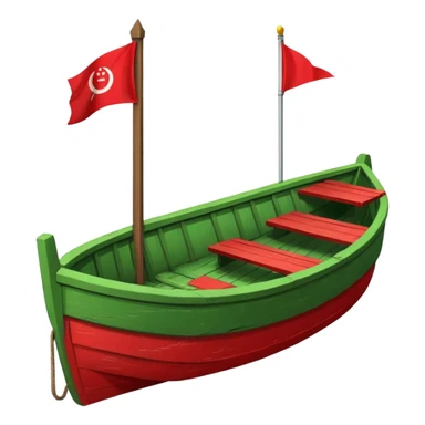 green boat in cartoon having a small place to live and a small red flag on it sticker