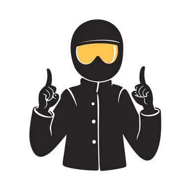 A motorcyclist in a black helmet with a golden visor flipping the bird sticker