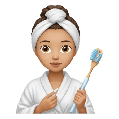 lightskin Women wearing shower robe and their hair with towel holding one brush sticker