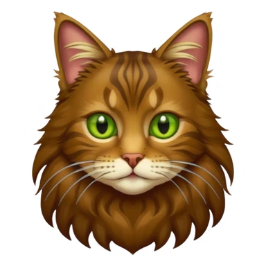 je veux un emoji chat main coon marron foncé  à poil long avec les yeux vert jaunes, je veux qu’il soit en entier assis stp  sticker