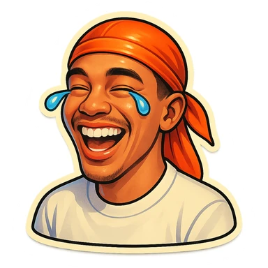  laughing crying
make his shirt white
make him smile
Change His durag To orange sticker