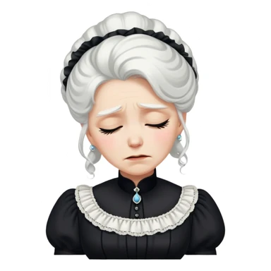 A Victorian woman with elegant coiffed white hair wearing a modest black mourning dress sobbing with tears streaming down her face sticker
