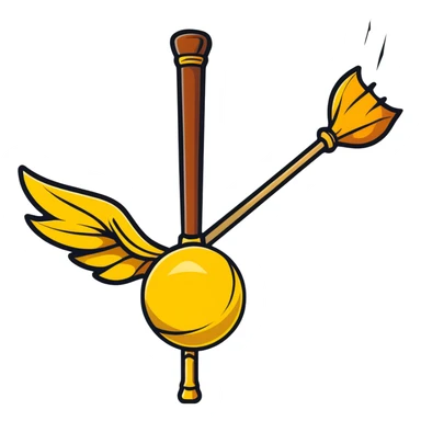 Quidditch broomstick and golden snitch sticker