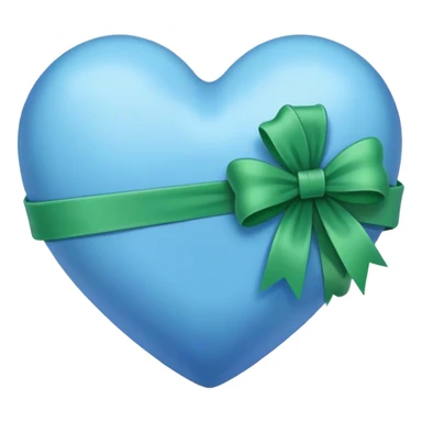 a blue heart wrapped by a green bow sticker