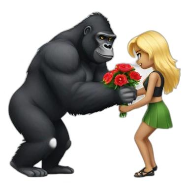 Bad boy Gorilla wearing gold chain giving flowers to a blonde girl sticker