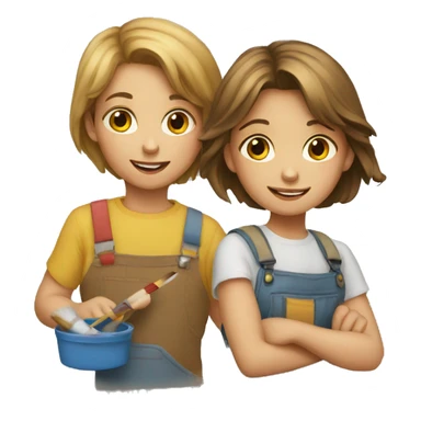 girl and boy painting sticker
