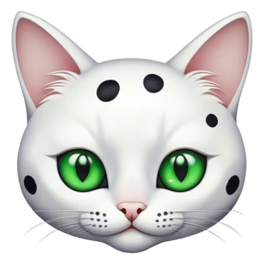 white cat with big black spots and green eyes sticker