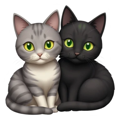 1 grey cat with green eyes and 1 black with yellow/green eyes cat cuddling sticker