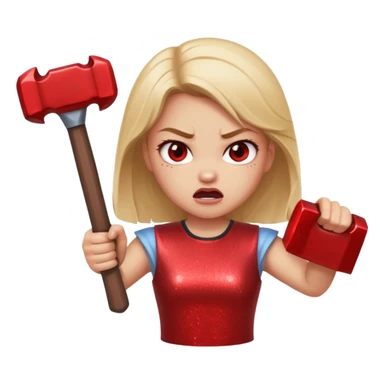 red glitter angry girl with a giant hammer sticker